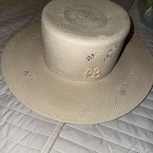 Ruslan Baginskiy Cream Hat with Pearl Chain